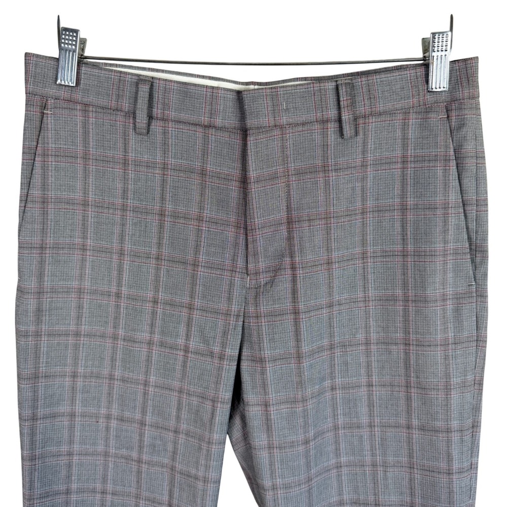 Murano Alex Fit Modern Dress Pants Men 30x32 Grey Plaid Flat Front Stretch